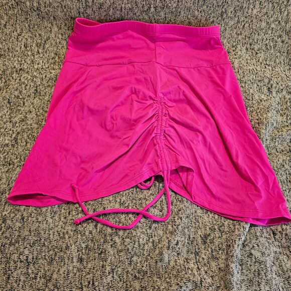 NWT SZ M Women's Tummy Control Ruched Drawstring High Waist Swim Skirt-Neon Pink - Picture 7 of 8